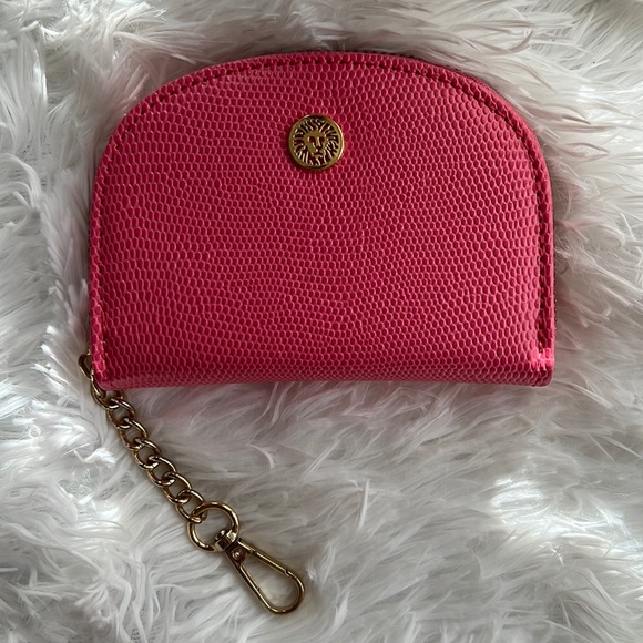NWOT Anne Klein Coral Pink Wallet with chain Leather Cardholder Coin Purse - Picture 1 of 8